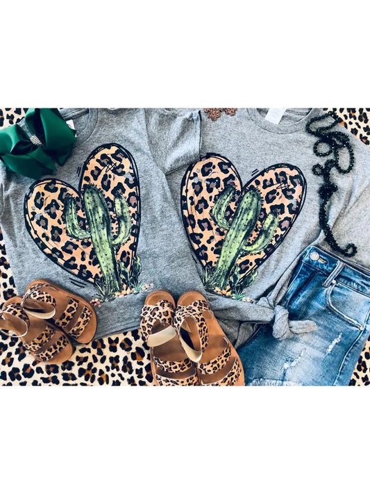 Leopard Heart Cactus Mommy and Me Tees